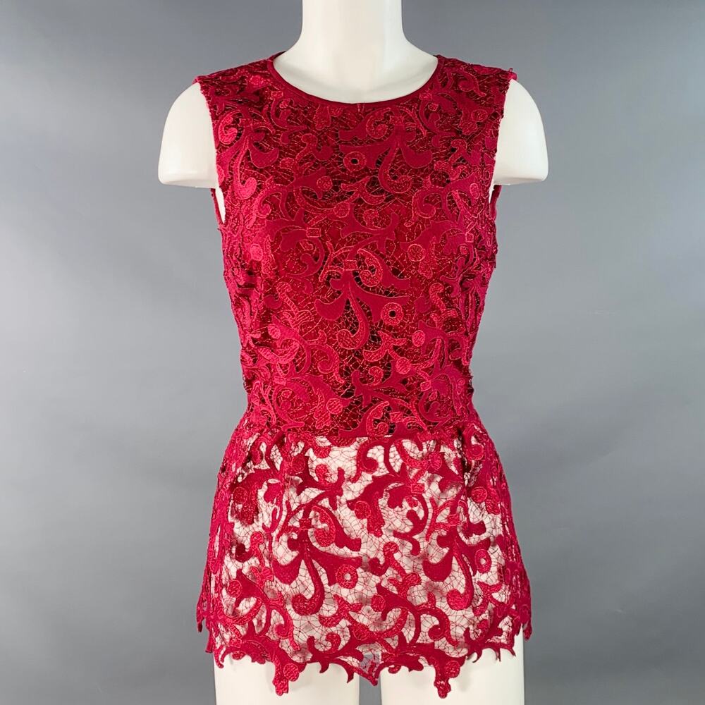 OSCAR DE LA RENTA Size 2 Burgundy Polyester Peplum Sleeveless Dress Top